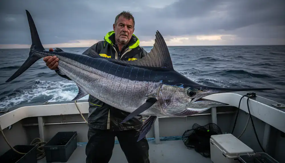 Angler showing off a massive deep sea catch