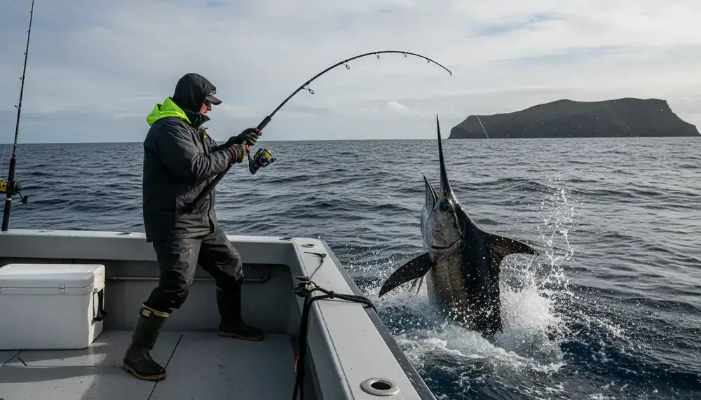 Angler battling a large offshore catch